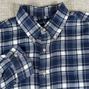 Ralph Lauren Men's XL Classic Fit Blue Plaid Long Sleeve Button Down Shirt Pony